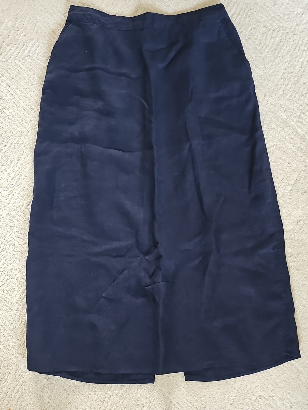 H. by Halston Navy Linen  Midi Skirt - Classic Women's Skirt